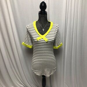 Roly Poly Top Womens Size Small Gray White Stripe Chartreuse Green Comfy Shirt
